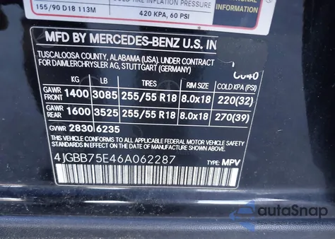 2006 Mercedes-Benz Ml 500 4Matic z USA, uszkodzony, nr VIN 4JGBB75E46A062287